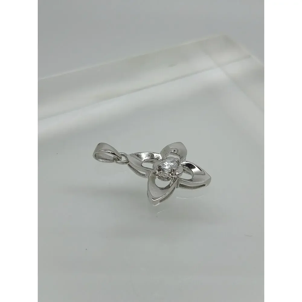 1990's Vintage Sterling Silver Simulated Diamond 4 Leaf Clover Pendant New Rare
